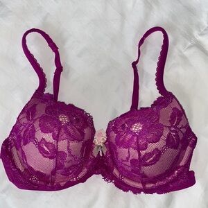 Victoria's Secret Purple Lace Floral Body by Victoria Lined Demi Bra Sexy Date